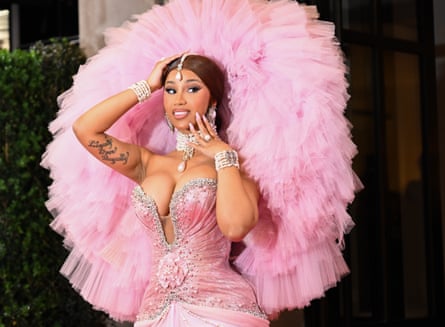 Cardi B in a pink feathery gown