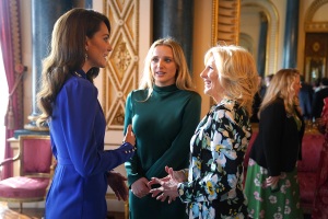 LONDON, ENGLAND - MAY 05: Catherine, Princess of Wales speaks with the First Lady of the United States, Dr Jill Biden and her grand daughter Finnegan Biden during a reception at Buckingham Palace for overseas guests attending the coronation of King Charles III on May 5, 2023 in London, England. (Photo by Jacob King - WPA Pool / Getty Images)