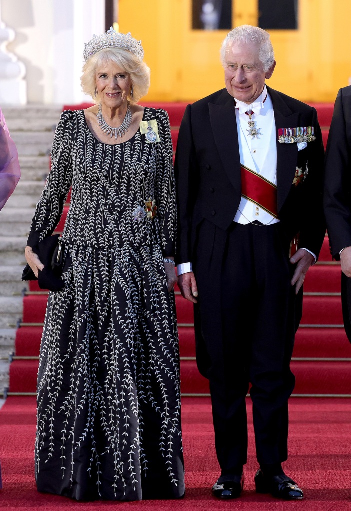 BERLIN, GERMANY - MARCH 29: King Charles III and Camilla, Queen Consort pose at The Bellevue Palace ahead of a State Banquet on March 29, 2023 in Berlin, Germany. The King and The Queen Consort's first state visit to Germany will take place in Berlin, Brandenburg and Hamburg from Wednesday 29th March to Friday 31st March 2023. The King and Queen Consort's state visit to France, which was scheduled March 26th - 29th, has been postponed amid mass strikes and protests. (Photo by Chris Jackson/Getty Images)