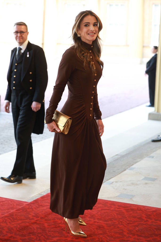 Queen Rania of Jordan attends the Coronation Reception for overseas guests at Buckingham Palace on May 05, 2023 in London, England.