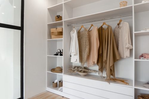 Warm Neutral Clothing in Closet