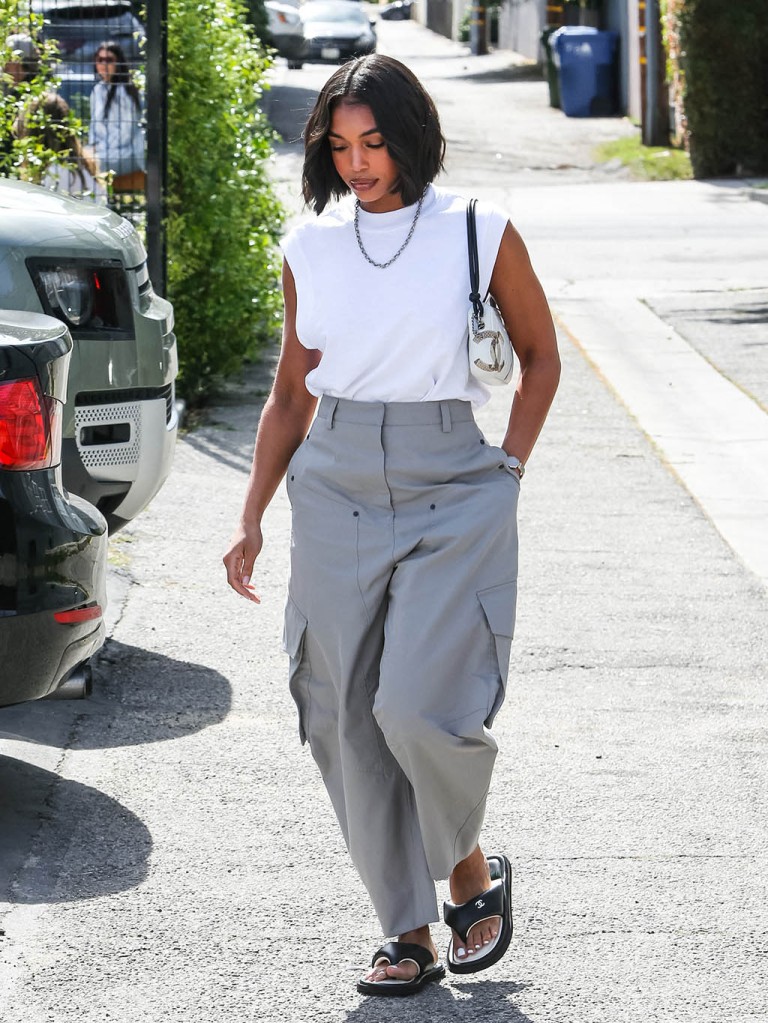 Lori Harvey Slides Into Padded Chanel Thong Sandals in Los Angeles ...