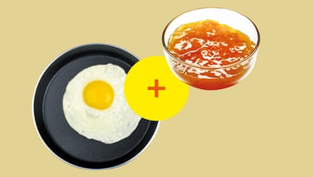 A fried egg and apricot jam