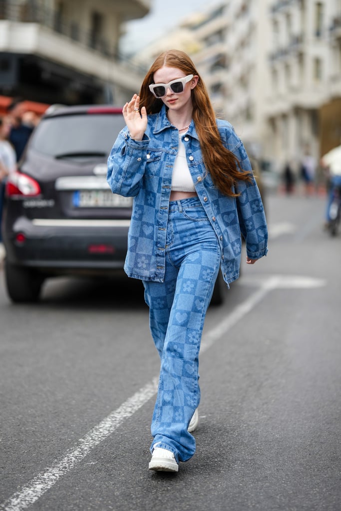 A Printed Denim Set +  Low-Top Sneakers