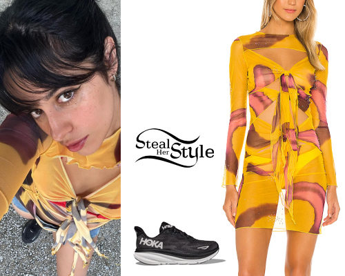 Camila Cabello: Printed Dress, Black Sneakers