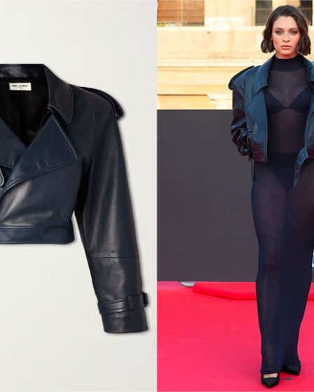 Daniela Melchior’s Saint Laurent Belted Cropped Leather Jacket