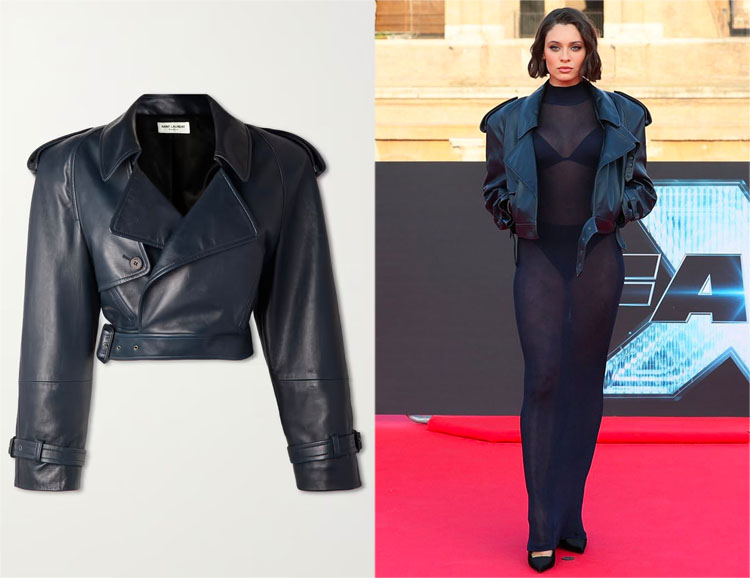 Daniela Melchior’s Saint Laurent Belted Cropped Leather Jacket