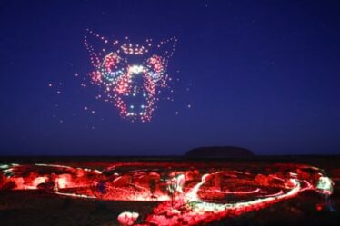 Anangu share the Mala story through a drone, sound and light show in the Northern Territory, Australia