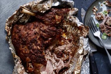 “Sticky, unctuous, lip-smacking perfection”: slow roasted lamb shoulder.