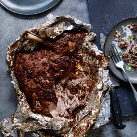 “Sticky, unctuous, lip-smacking perfection”: slow roasted lamb shoulder.