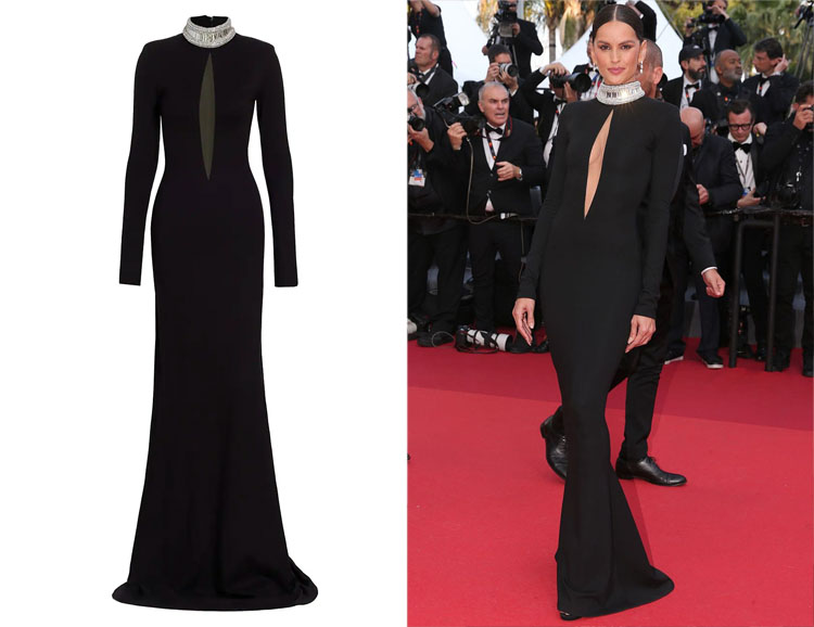Izabel Goulart's David Koma Crystal & Illusion Cut-Out Gown