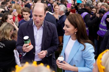 Prince William Prince of Wales holds a can of 'Return of the King' Coronation Ale as he stands next to Catherine...