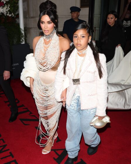 NEW YORK NEW YORK  MAY 01 Kim Kardashian and North West are seen leaving the Ritz Hotel on May 01 2023 in New York City.