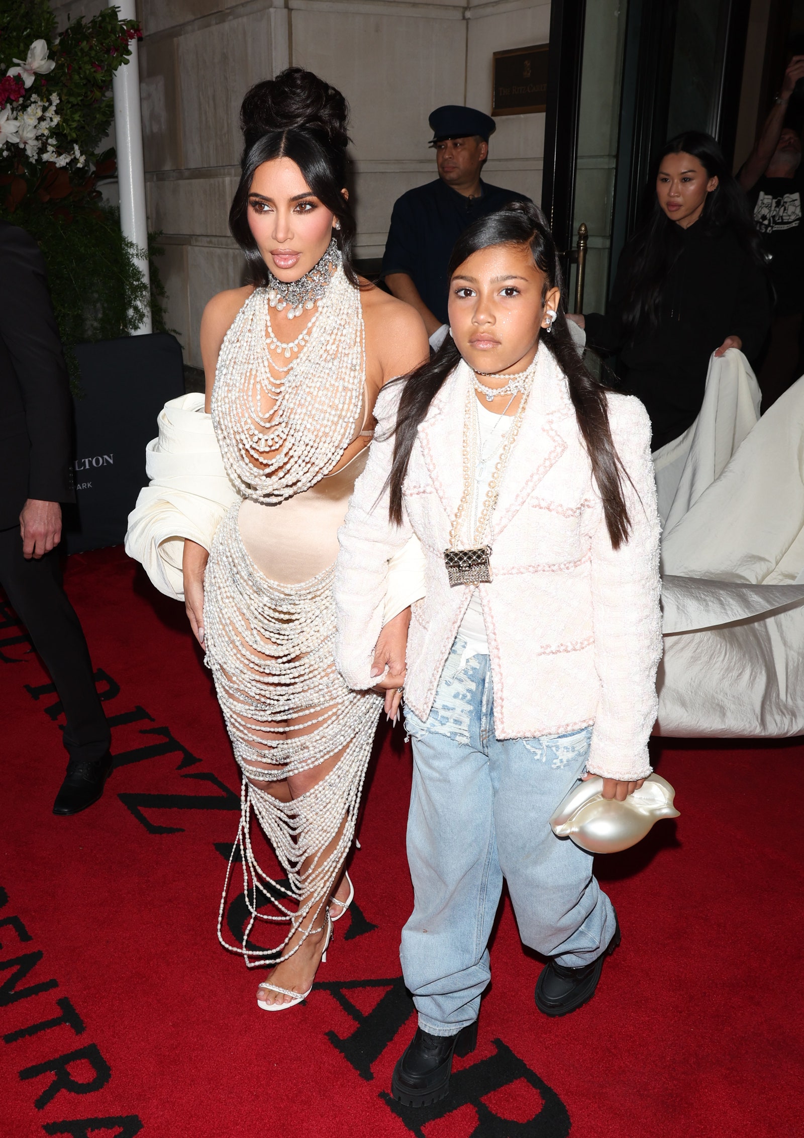 NEW YORK NEW YORK  MAY 01 Kim Kardashian and North West are seen leaving the Ritz Hotel on May 01 2023 in New York City.
