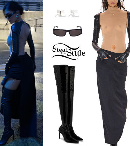 Kylie Jenner: Leather Sleeves Dress and Boots