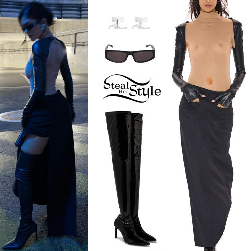 Kylie Jenner: Leather Sleeves Dress and Boots - Fashnfly