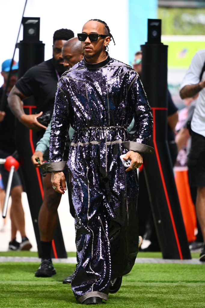 Lewis Hamilton of Great Britain and Mercedes walks in the Paddock prior to the F1 Grand Prix of Miami at Miami International Autodrome on May 07, 2023 in Miami, Florida.