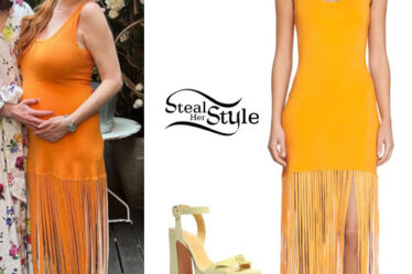 Lindsay Lohan: Orange Dress, Platform Sandals