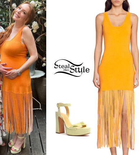 Lindsay Lohan: Orange Dress, Platform Sandals