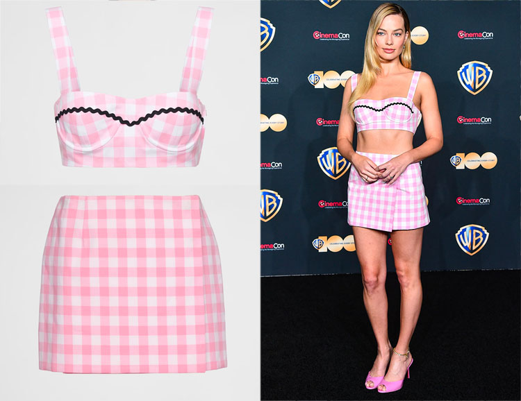 Margot Robbie's Prada Gingham Set & Christian Louboutin Mules