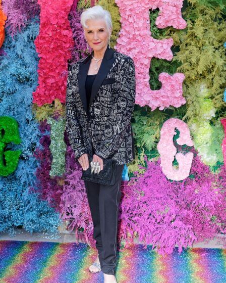 Maye Musk attends the photocall of the Philipp Plein Resort 2023 show during the 76th annual Cannes Film Festival at la Jungle du Roi on May 26, 2023 in Cannes, France.