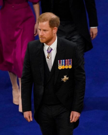 Britain's Prince Harry, Duke of Sussex arrives at Westminster Abbey in central London on May 6, 2023, ahead of the coronations of Britain's King Charles III and Britain's Camilla, Queen Consort. - The set-piece coronation is the first in Britain in 70 years, and only the second in history to be televised. Charles will be the 40th reigning monarch to be crowned at the central London church since King William I in 1066. Outside the UK, he is also king of 14 other Commonwealth countries, including Australia, Canada and New Zealand. Camilla, his second wife, will be crowned queen alongside him, and be known as Queen Camilla after the ceremony. (Photo by Andrew Matthews / POOL / AFP) (Photo by ANDREW MATTHEWS/POOL/AFP via Getty Images)