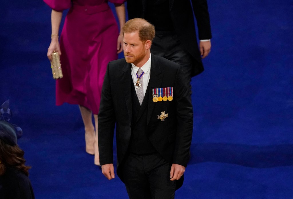 Britain's Prince Harry, Duke of Sussex arrives at Westminster Abbey in central London on May 6, 2023, ahead of the coronations of Britain's King Charles III and Britain's Camilla, Queen Consort. - The set-piece coronation is the first in Britain in 70 years, and only the second in history to be televised. Charles will be the 40th reigning monarch to be crowned at the central London church since King William I in 1066. Outside the UK, he is also king of 14 other Commonwealth countries, including Australia, Canada and New Zealand. Camilla, his second wife, will be crowned queen alongside him, and be known as Queen Camilla after the ceremony. (Photo by Andrew Matthews / POOL / AFP) (Photo by ANDREW MATTHEWS/POOL/AFP via Getty Images)