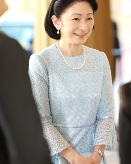 Crown Princess Kiko attends the Coronation Reception for overseas guests at Buckingham Palace on May 05, 2023