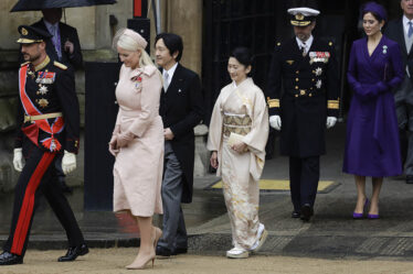 LONDON, ENGLAND - MAY 06: (L-R) Crown Prince Haakon of Norway, Crown Princess Mette-Maritof of Norway, Crown Prince Akishino of Japan, Crown Princess Kiko of Japan, Crown Prince Frederik of Denmark and Mary, Crown Princess of Denmark attend the Coronation of King Charles III and Queen Camilla on May 06, 2023 in London, England. The Coronation of Charles III and his wife, Camilla, as King and Queen of the United Kingdom of Great Britain and Northern Ireland, and the other Commonwealth realms takes place at Westminster Abbey today. Charles acceded to the throne on 8 September 2022, upon the death of his mother, Elizabeth II. (Photo by Jeff J Mitchell/Getty Images)