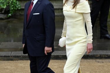 King Abdullah II of Jordan and Queen Rania arrive to attend the Coronation of King Charles III and Queen Camilla on May 6, 2023