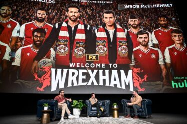 Ryan Reynolds Rob McElhenney and Jimmy Kimmel at the FYC event for Welcome to Wrexham on April 29.
