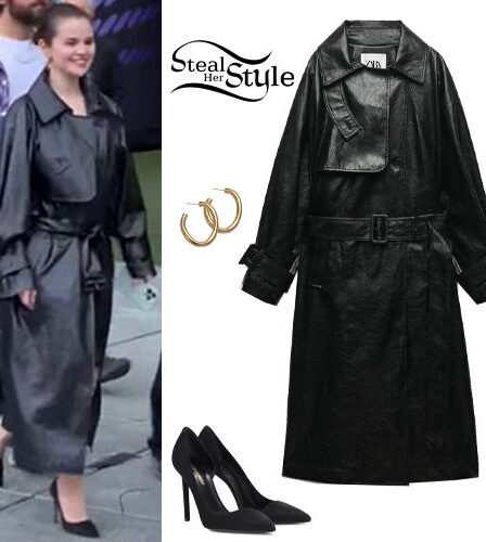 Selena Gomez: Leather Coat and Pumps