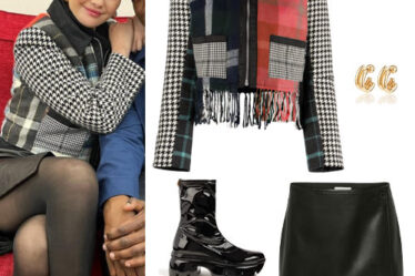 Selena Gomez: Tartan Jacket, Leather Skirt
