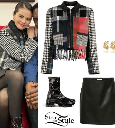 Selena Gomez: Tartan Jacket, Leather Skirt