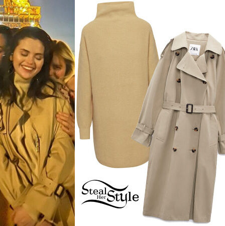 Selena Gomez: Trench Coat, Knit Dress