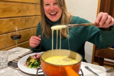 Felicity Cloake eating fondue at Le Cellier in Les Deux Alpes