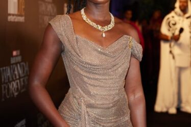 Lupita Nyong’o wearing custom Vivienne Westwood couture at the Black Panther: Wakanda Forever premiere in Lagos, Nigeria, in November.