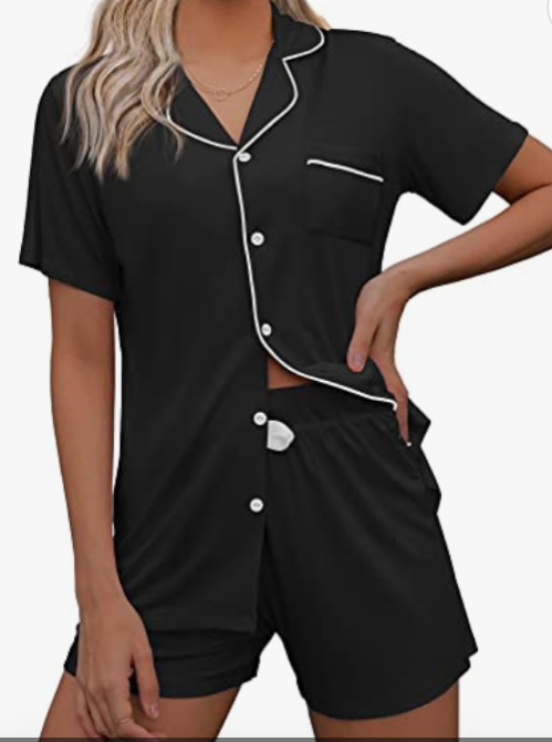Ekouaer Pajamas Women Short Sleeve Sleepwear Button Down Loungewear 