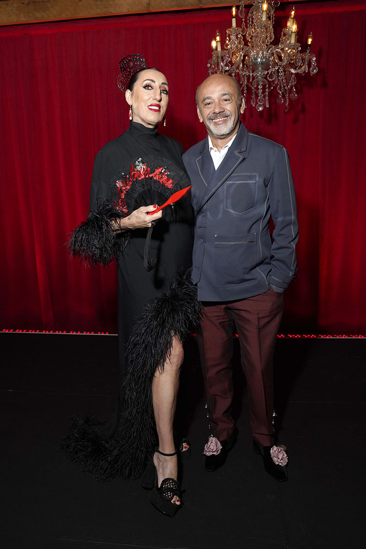 Rossy de Palma and Christian Louboutin pose as Christian Louboutin and Rossy De Palma host Loubi Tablao inspired celebration for Flamencaba Collection at Carondelet House 