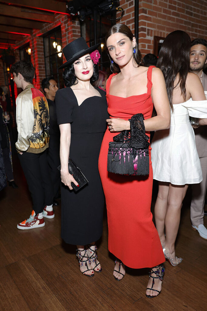 Dita Von Teese and Elisa Sednaoui pose as Christian Louboutin and Rossy De Palma host Loubi Tablao inspired celebration for Flamencaba Collection at Carondelet House