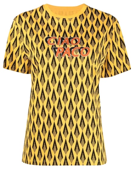 Yellow print, from £31.90 for 4 days rental, by Paco Rabanne from hurrcollective.com