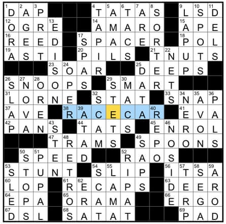 NYT crossword Tues 6 June 2023: the grid is a huge palindrome