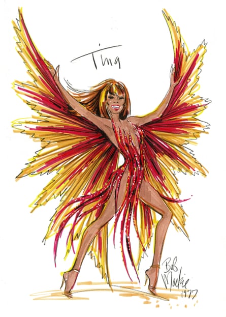 Sketch by Bob Mackie for Tina Turner’s ‘flame dress’, 1977