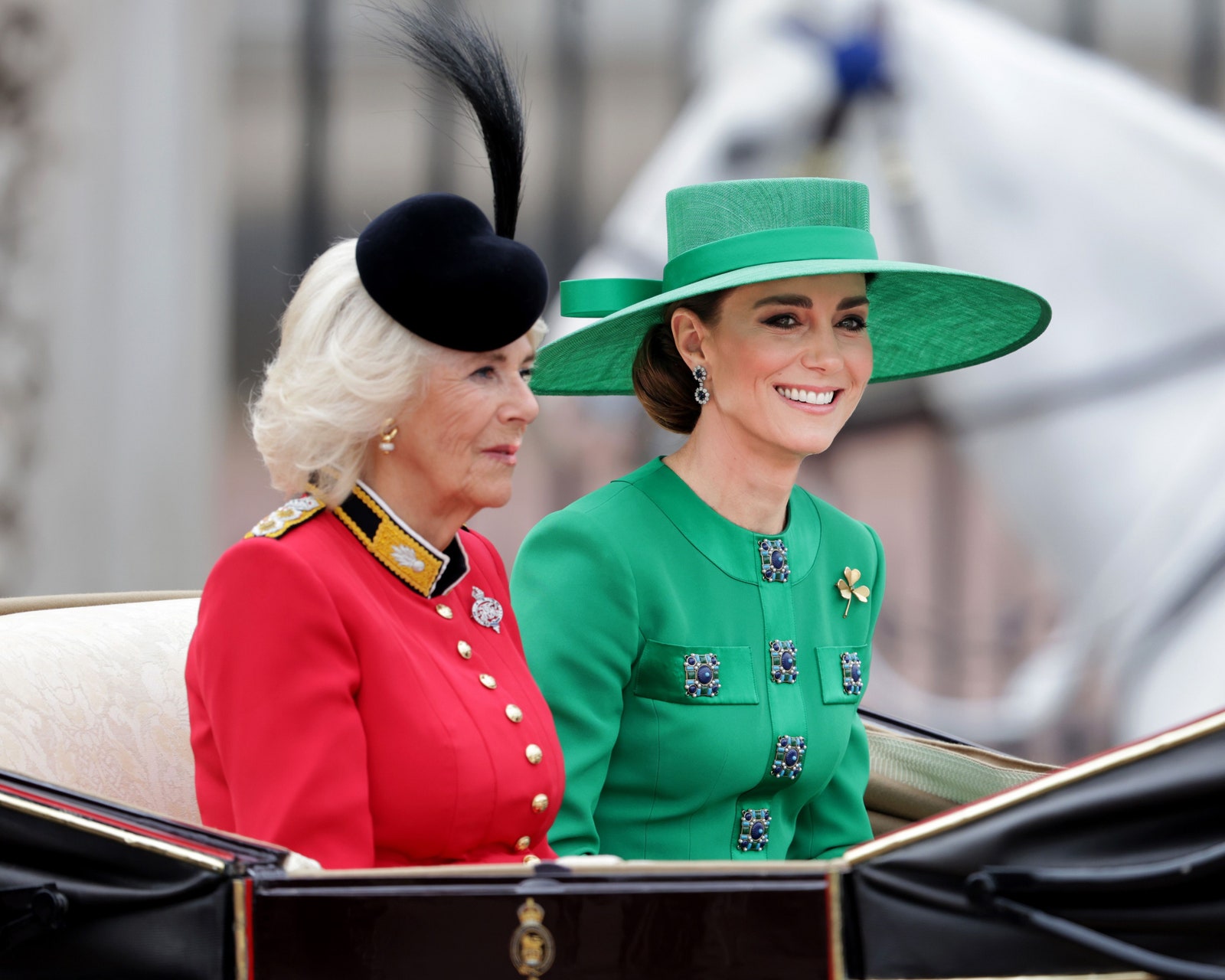 Kate completed her Trooping the Colour look with sapphire and diamond drop earrings which once belonged to the late...