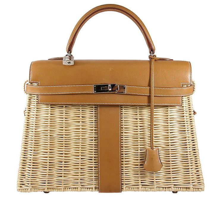35cm Barénia Fauvre Straw Kelly Picnic Bag Natural hermes
