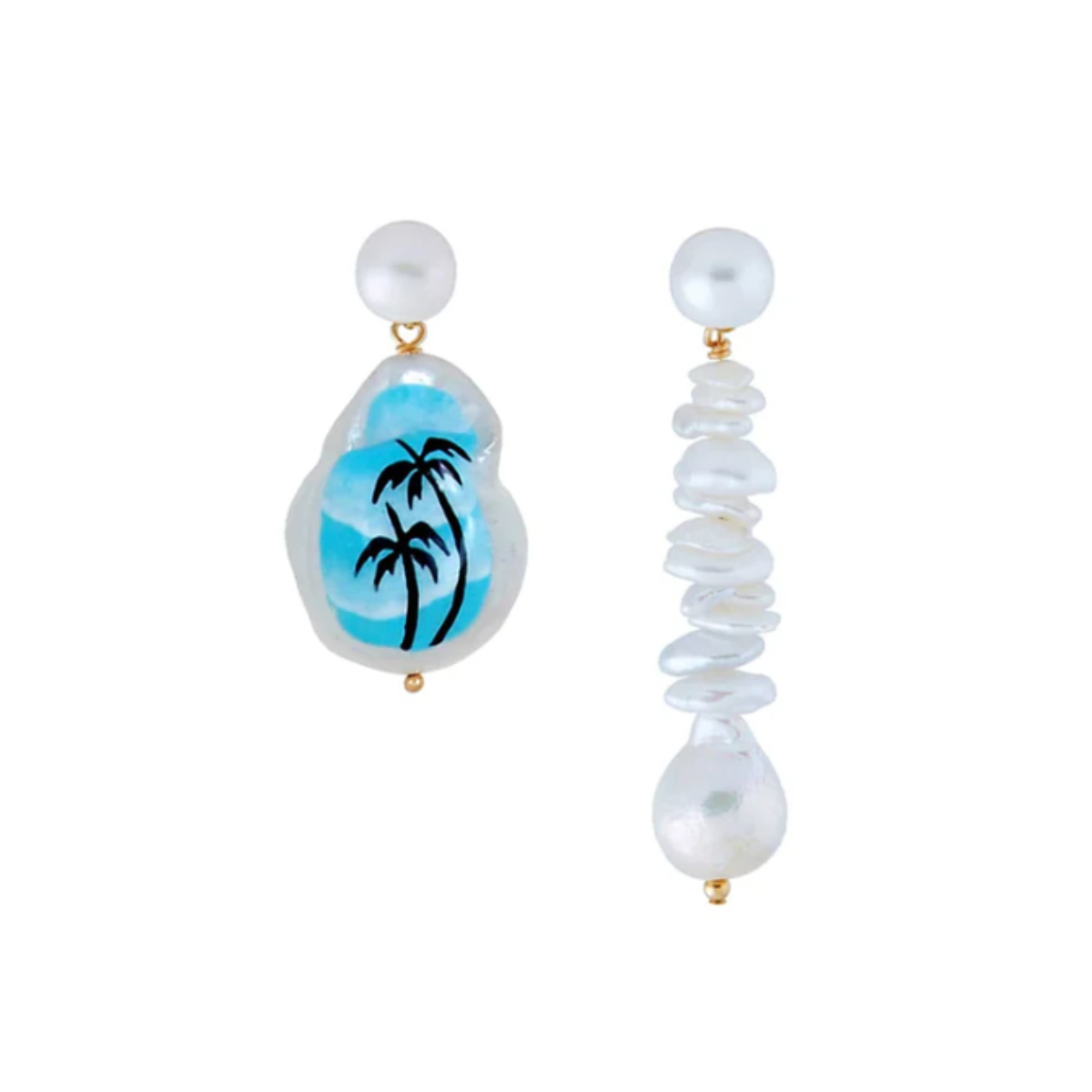 Zorrostuff Hand Painted Palm Tree Design on Freshwater Pearl Earrings