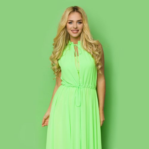woman in neon green dress