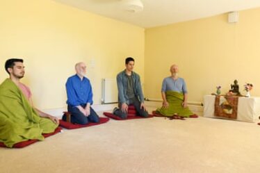 A meditation session at the Sharpham Trust retreat.