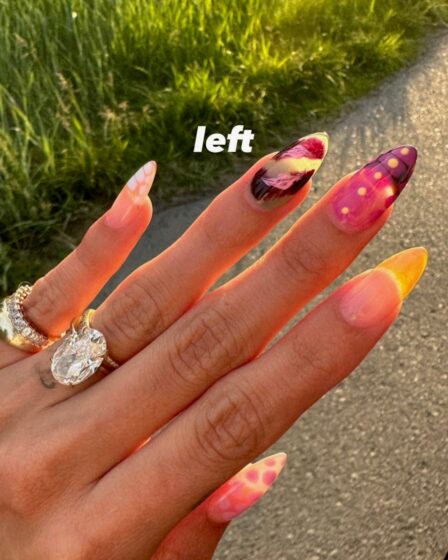 Hailey Bieber Ditches Glazed Donut Nails for a Maximalist Mismatched Manicure