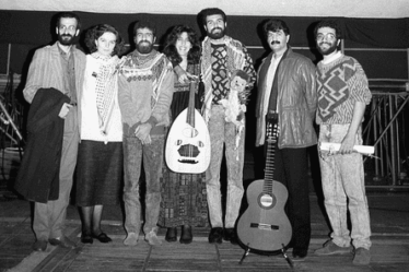 Black and white photo of 1980s Palestinian band the Dawn